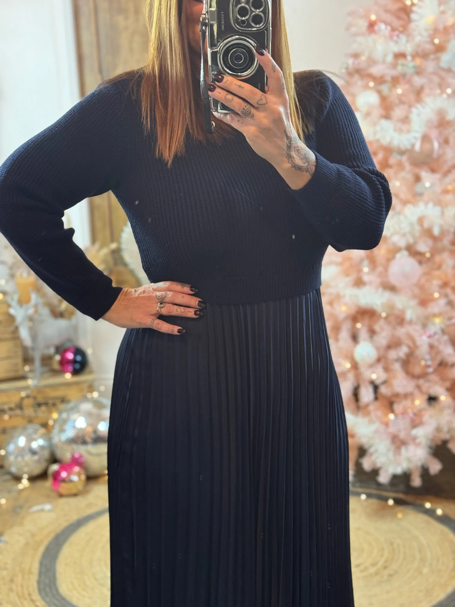 Navy Sylvie Pleated Jumper Style Maxi Dress