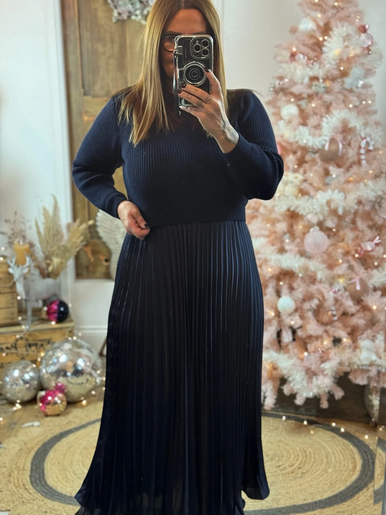 Navy Sylvie Pleated Jumper Style Maxi Dress