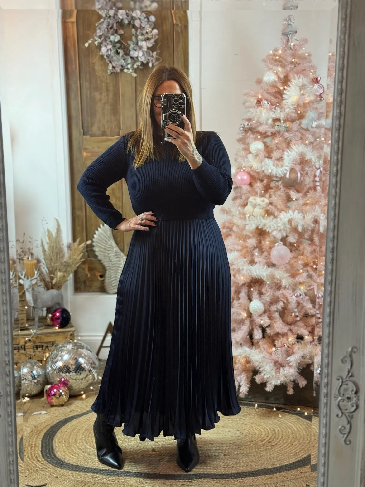 Navy Sylvie Pleated Jumper Style Maxi Dress