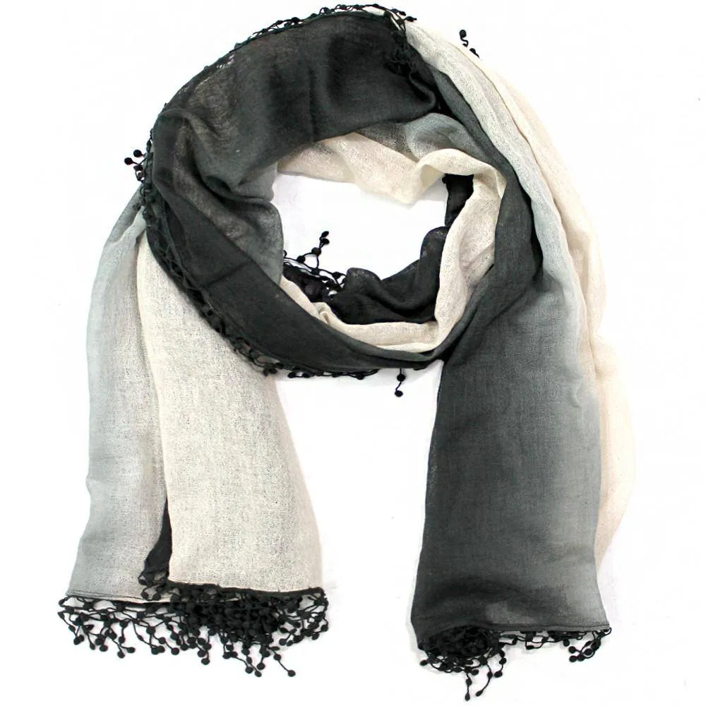 Ombre Fringe Scarf - Charcoal/Oatmeal