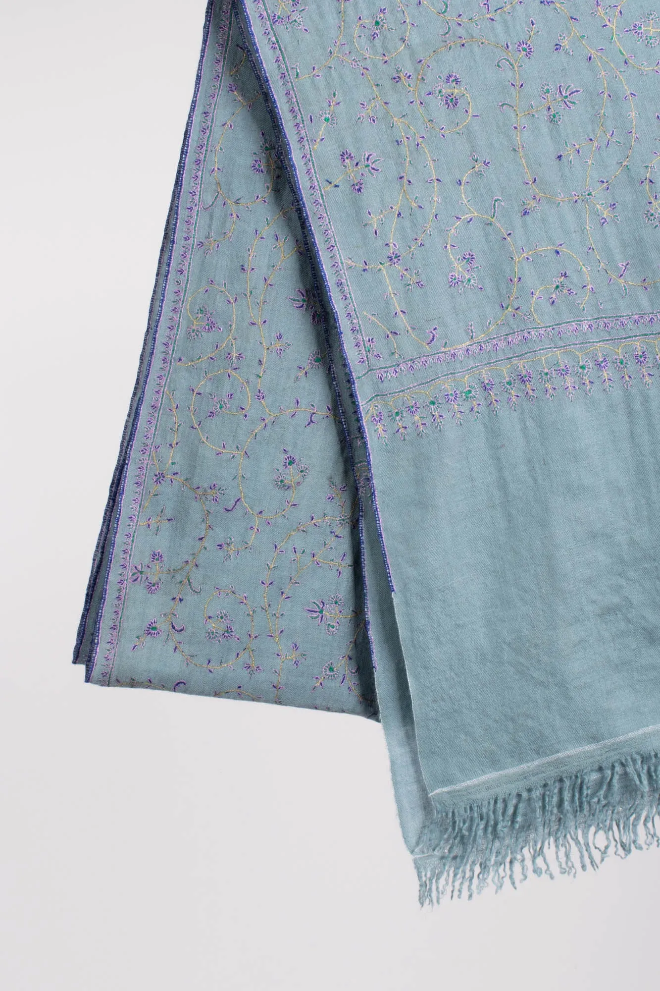 Power Blue Artistic Kashmiri Pashmina Shawl - KETCHIKAN