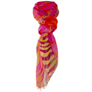 Printed Square Scarf with Fringe in Orange/Fuchsia Zebra