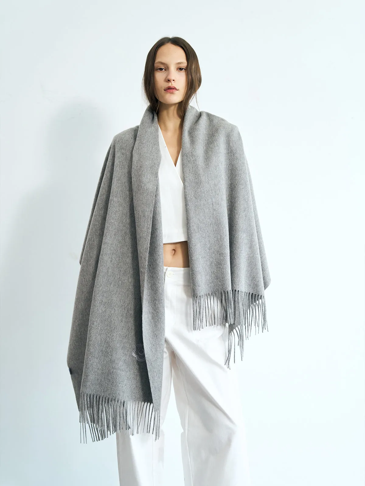 "The Big Shawl" Oversized Cashmere Wrap - Gray Melange