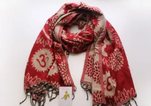 Red Color Hindu OM Printed Hand Loomed Himalayan Yak Wool Shawl