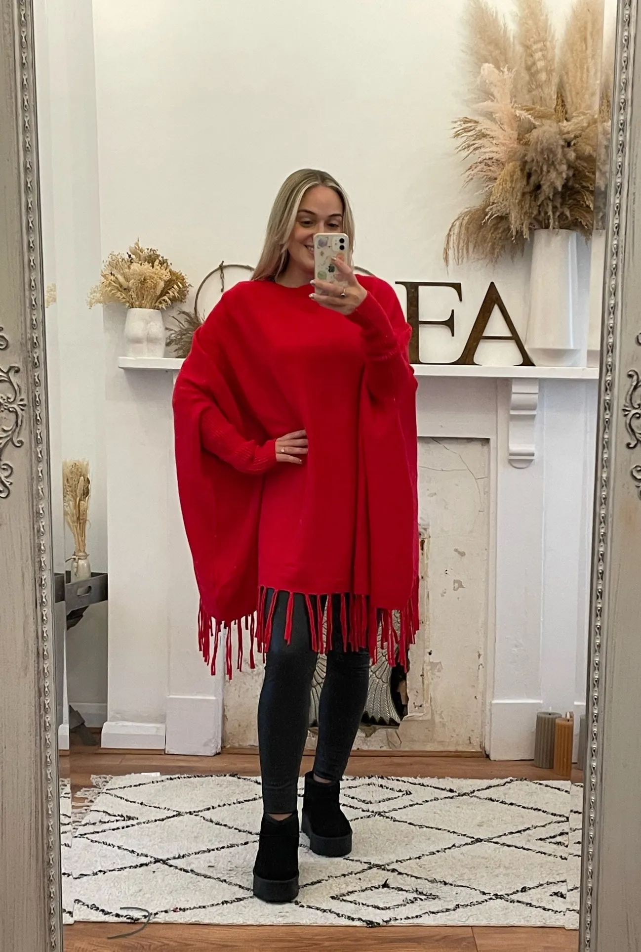 Red Oversized Tassel Edge Luxe Jumper