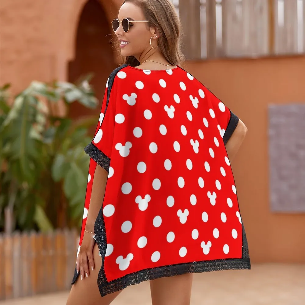 Red With White Mickey Polka Dot Women's Swimsuit Cover Up