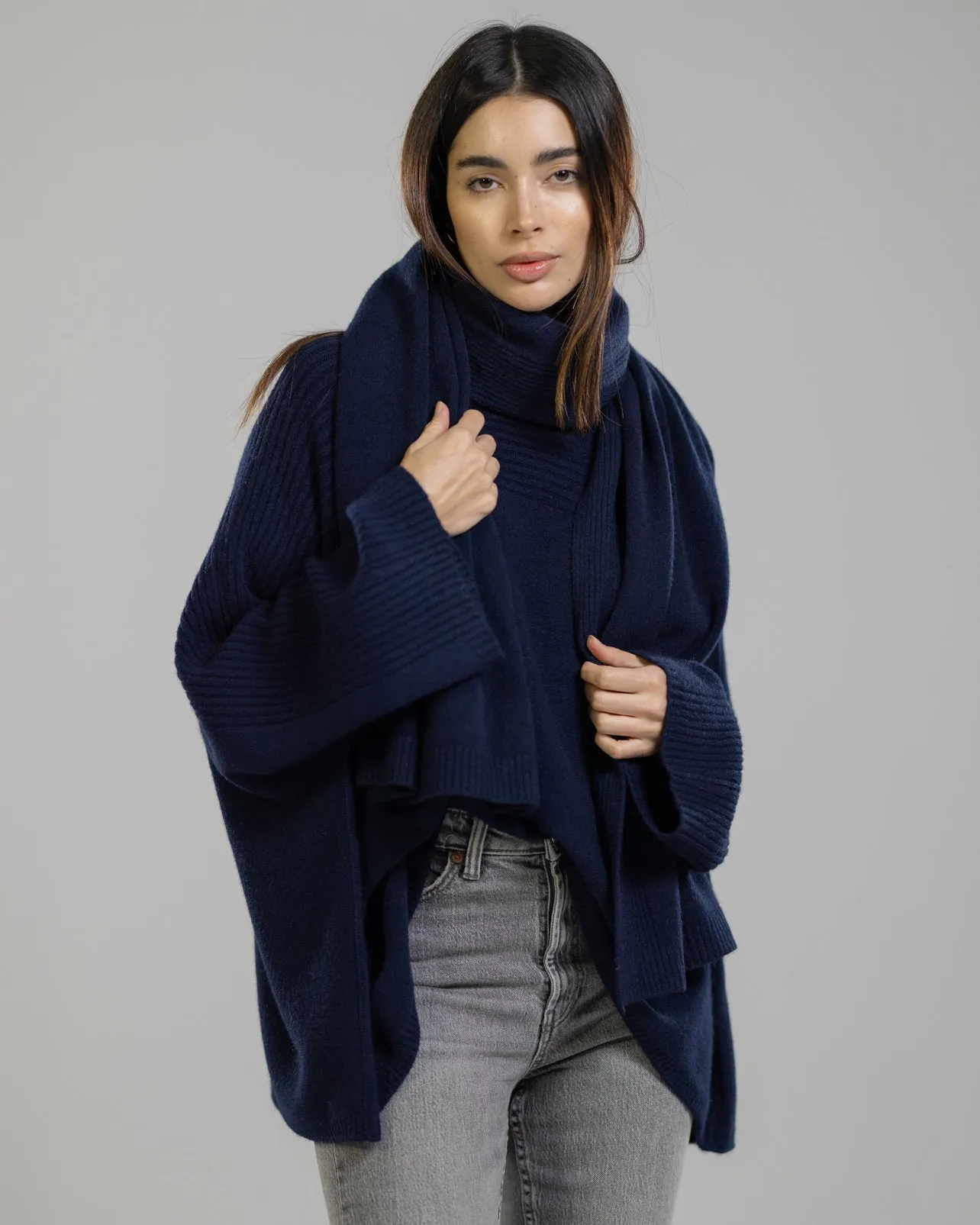 Ribbed Shawl | Navy