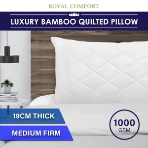 Royal Comfort Luxury Bamboo Blend Quilted Pillow Single Pack Extra Fill Support 50 x 75cm White