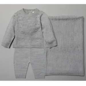 Soft Grey 3 Piece Knitted Baby Clothing Gift Set