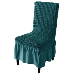 Stretchable 240-260 GSM Turkish Bubble Frill Dining Chair Cover Set of 1/2/4/6, Teal