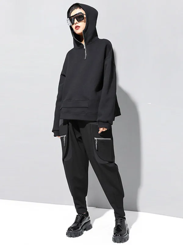 Stylish Black Asymmetric Zipper Hoodies