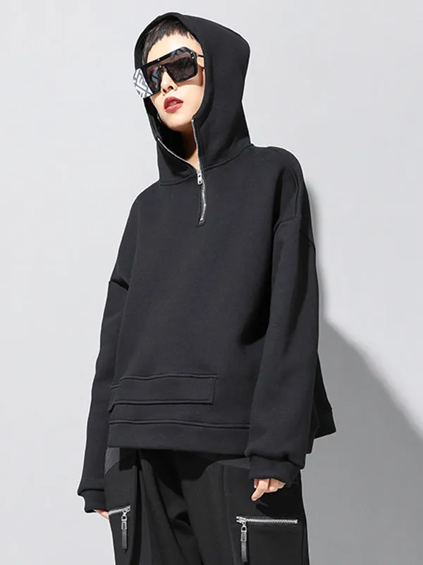 Stylish Black Asymmetric Zipper Hoodies