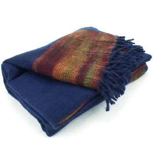 Tibetan Wool Blend Shawl Blanket - Navy with Sunset Reverse