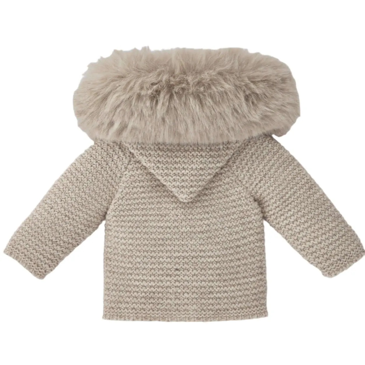 Unisex Beige Knit Jacket with Faux Fur