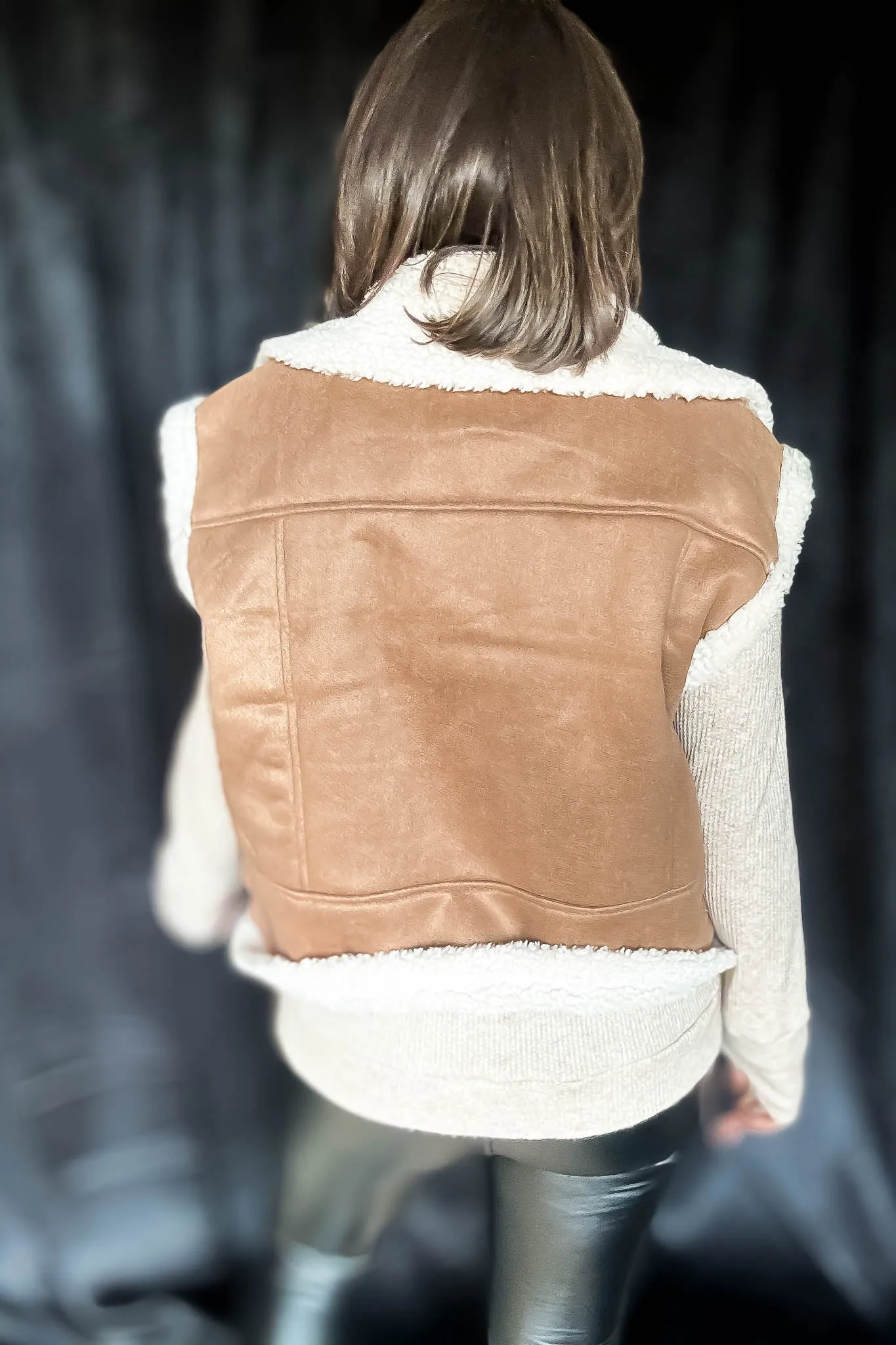 Wrap Up In Warmth Tan Fur-Contrast Zippered Suede Vest